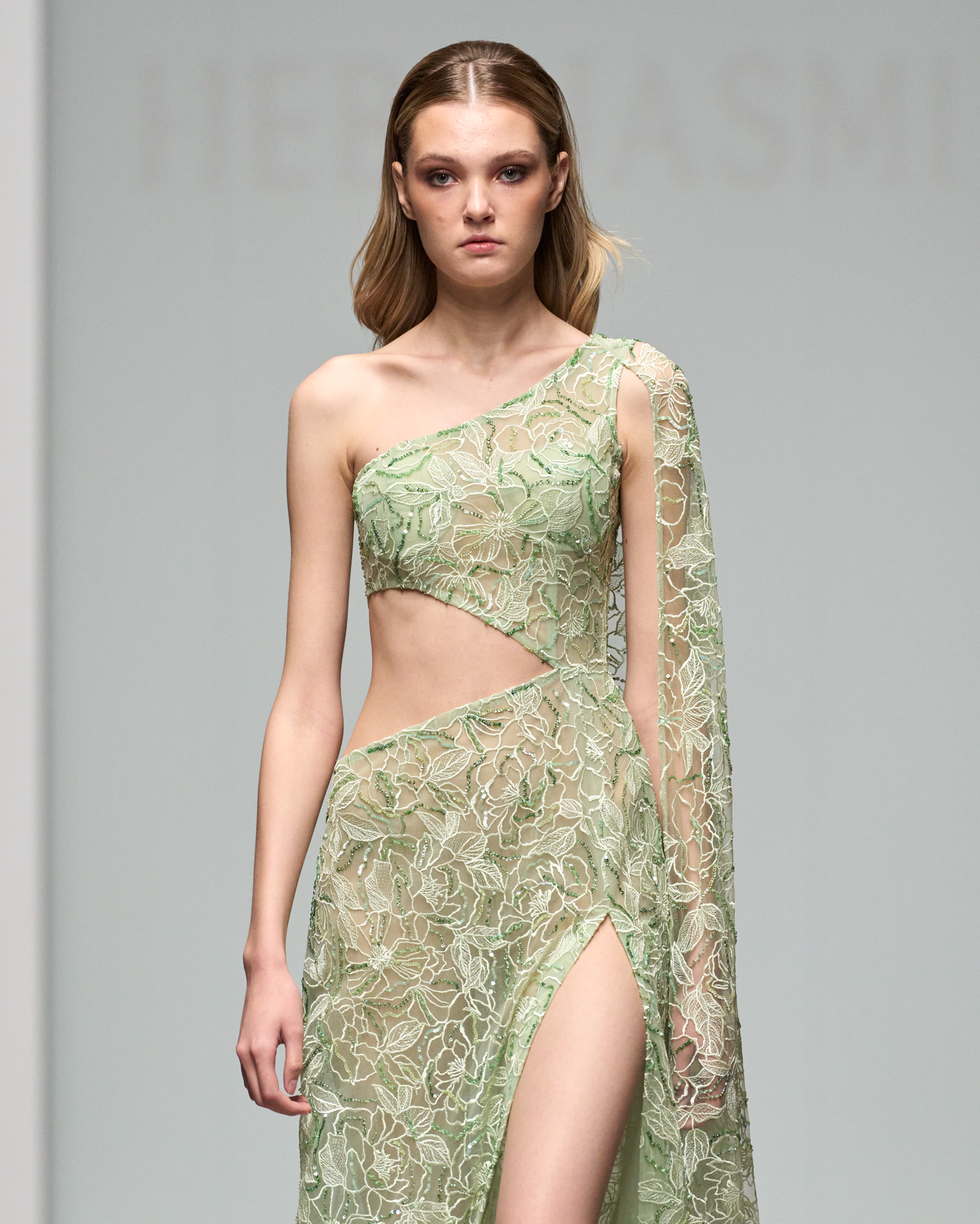 Green asymmetrical floral lace dress - G-HJ 110