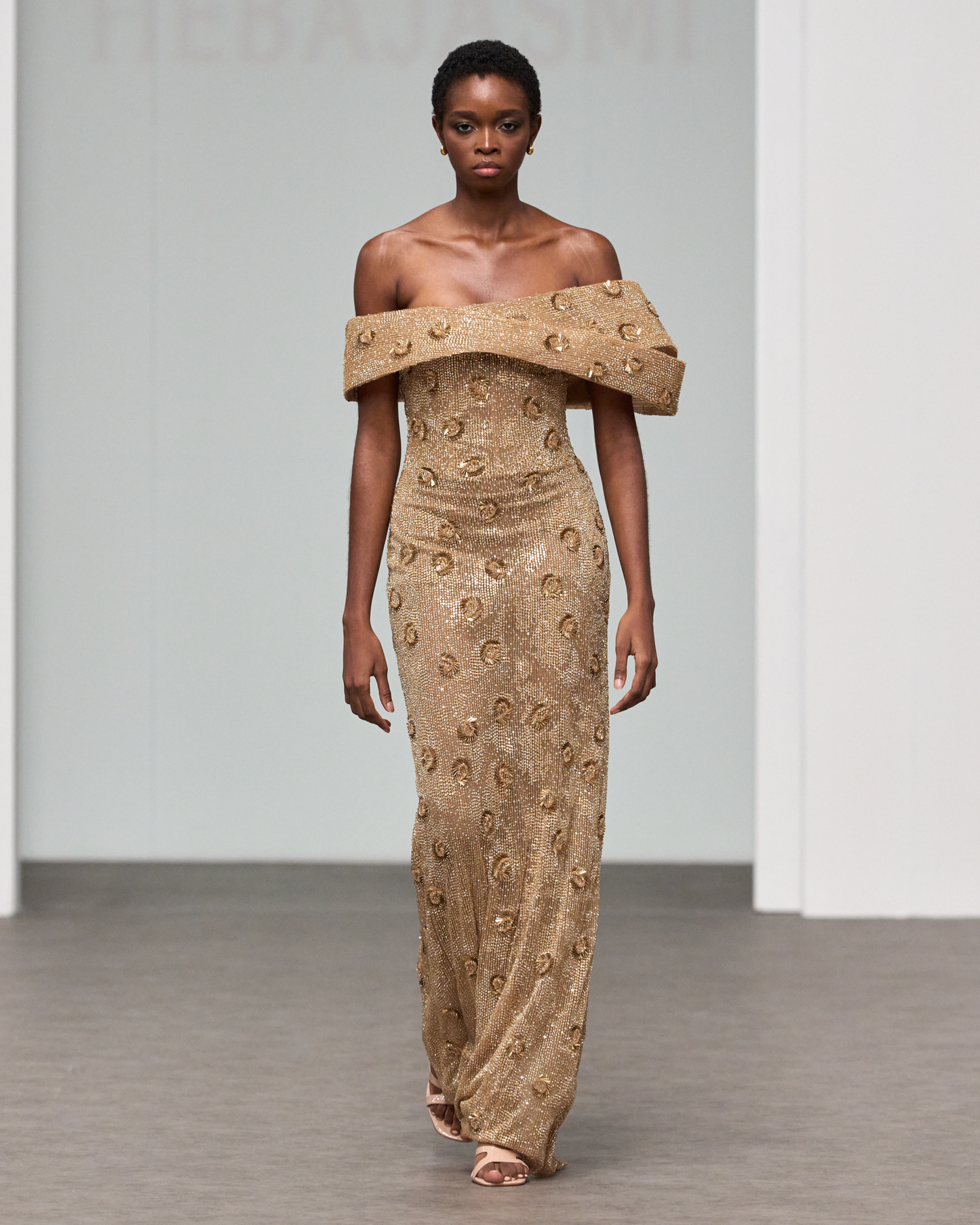 Gold maxi fitted off-shoulder dress - I-HJ 119