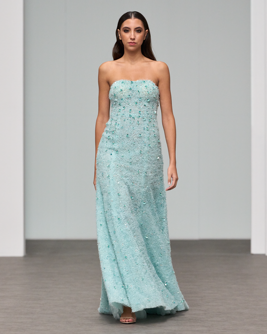 Strapless A-line maxi mint blue dress - G-HJ 98