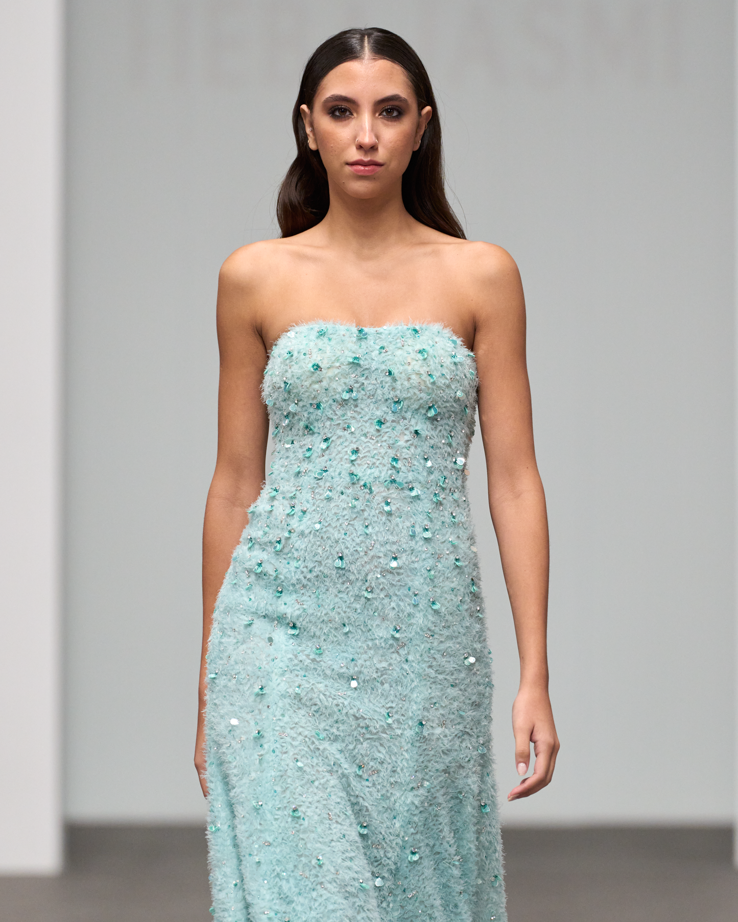Strapless A-line maxi mint blue dress - G-HJ 98