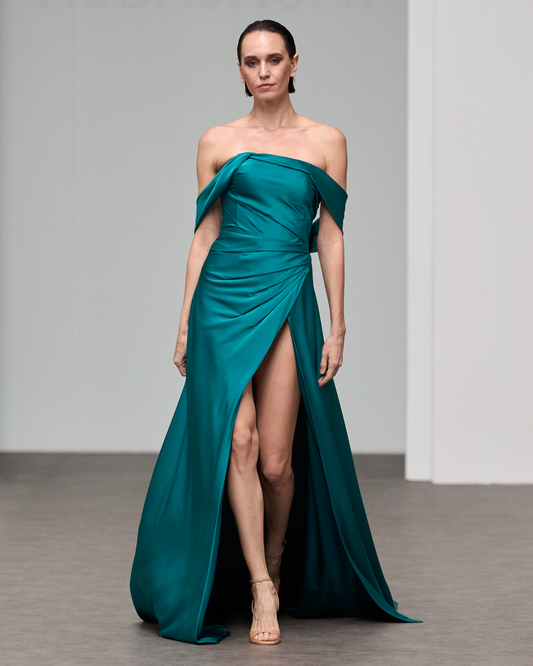 Emerald green silky satin dress - G-HJ 108