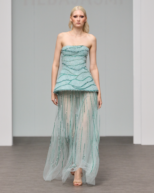 Mint blue strapless corset dress in 3D weaved tulle - G-HJ 97