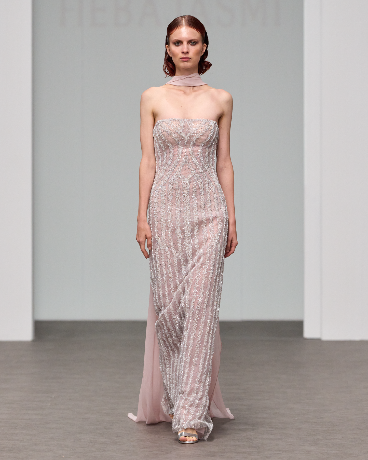 White and silver fully beaded strapless dress - HJ 120