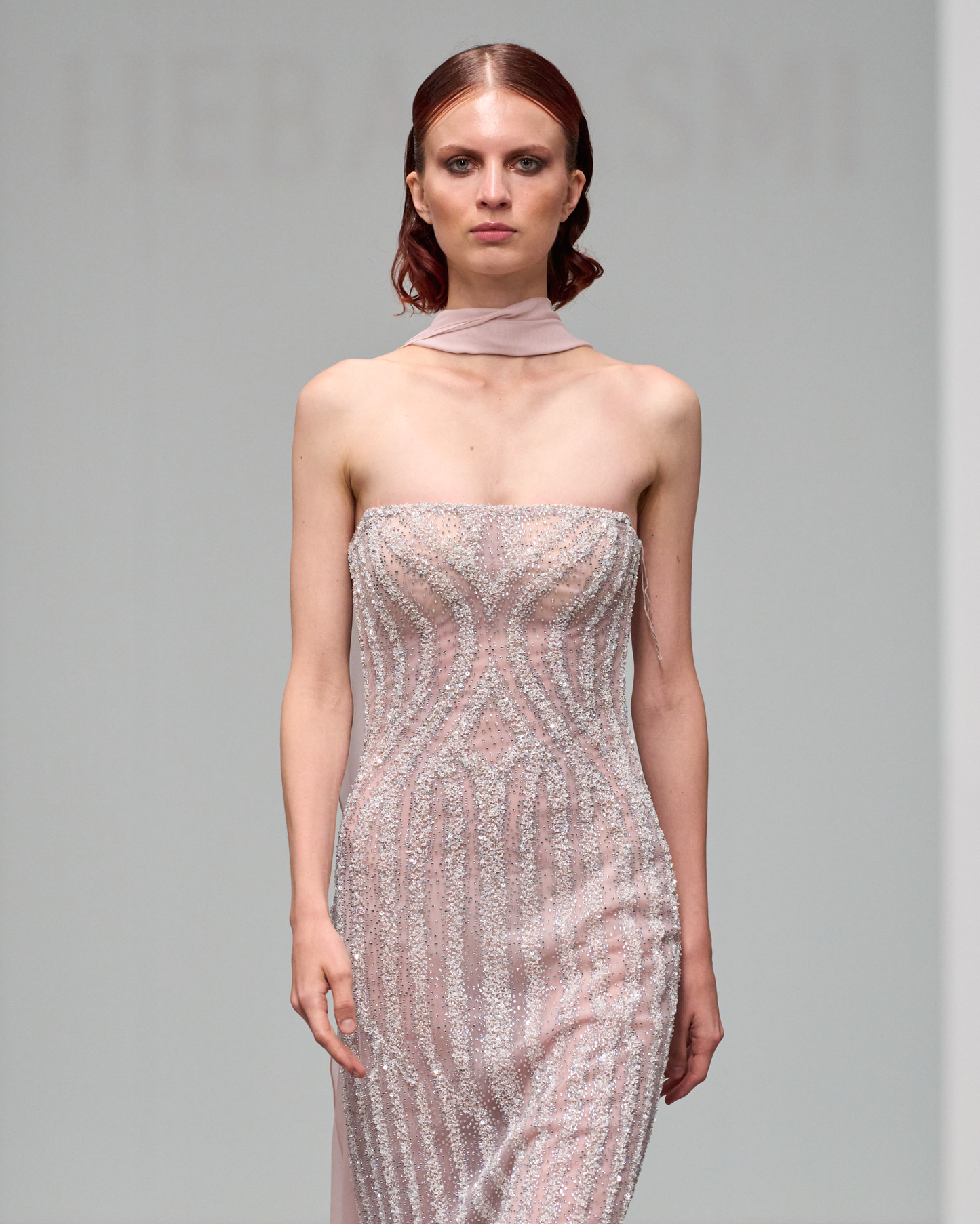 White and silver fully beaded strapless dress - HJ 120