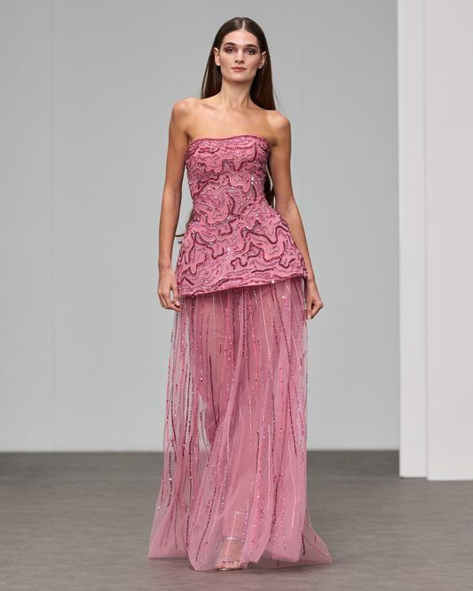 Warm pink strapless corset maxi dress - HJ 90