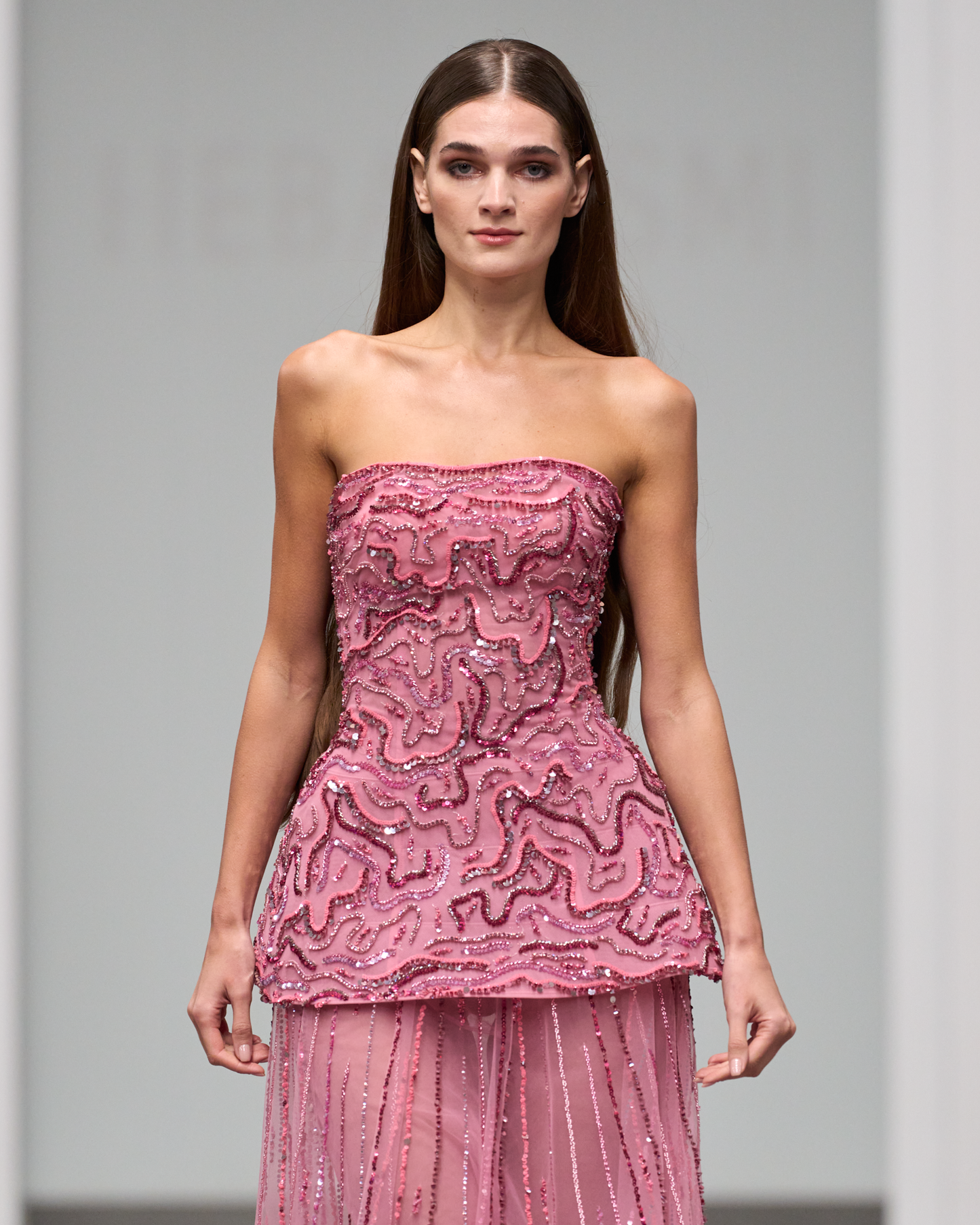 Warm pink strapless corset maxi dress - HJ 90