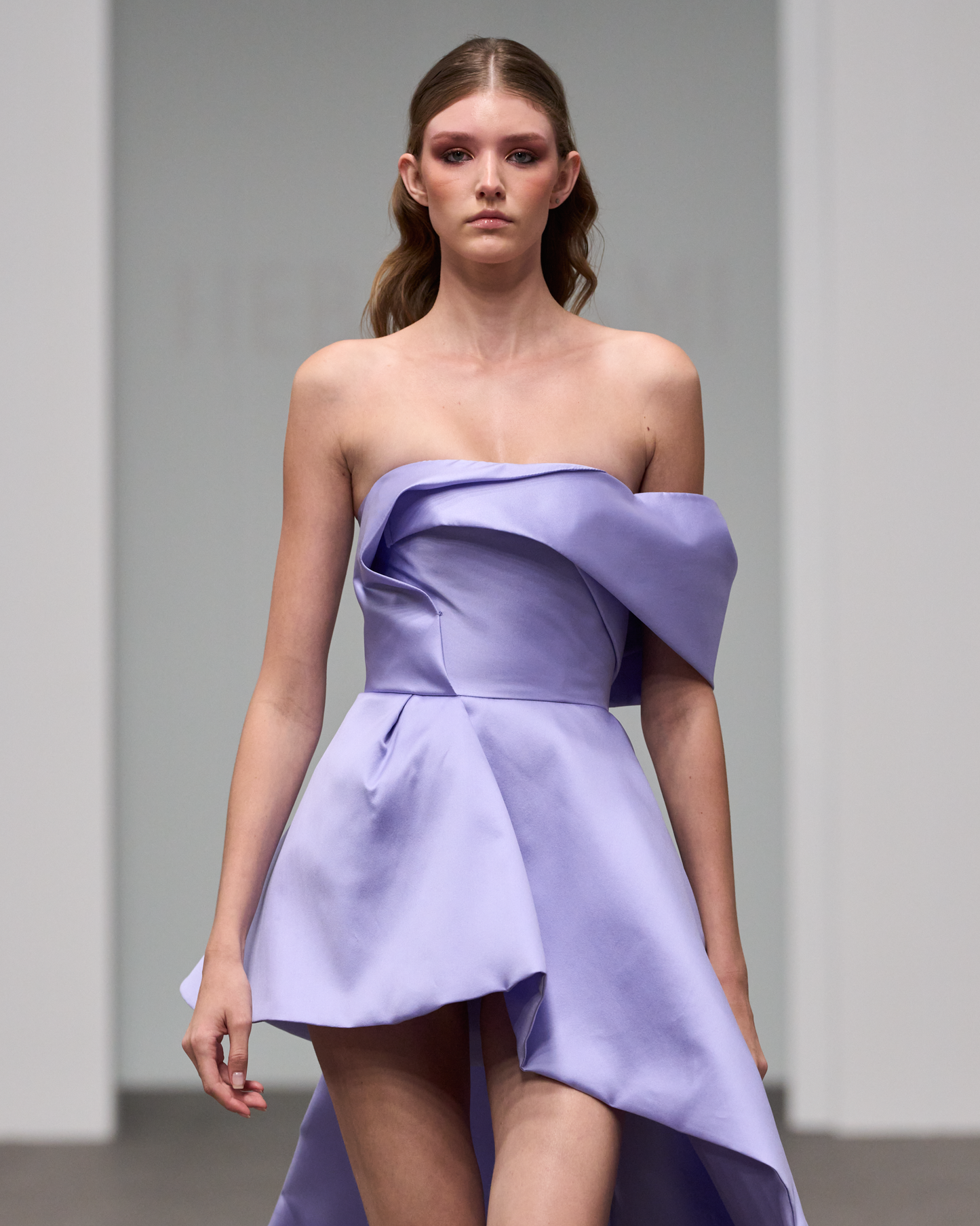 Purple asymmetrical dress in silk mikado - G-HJ 128