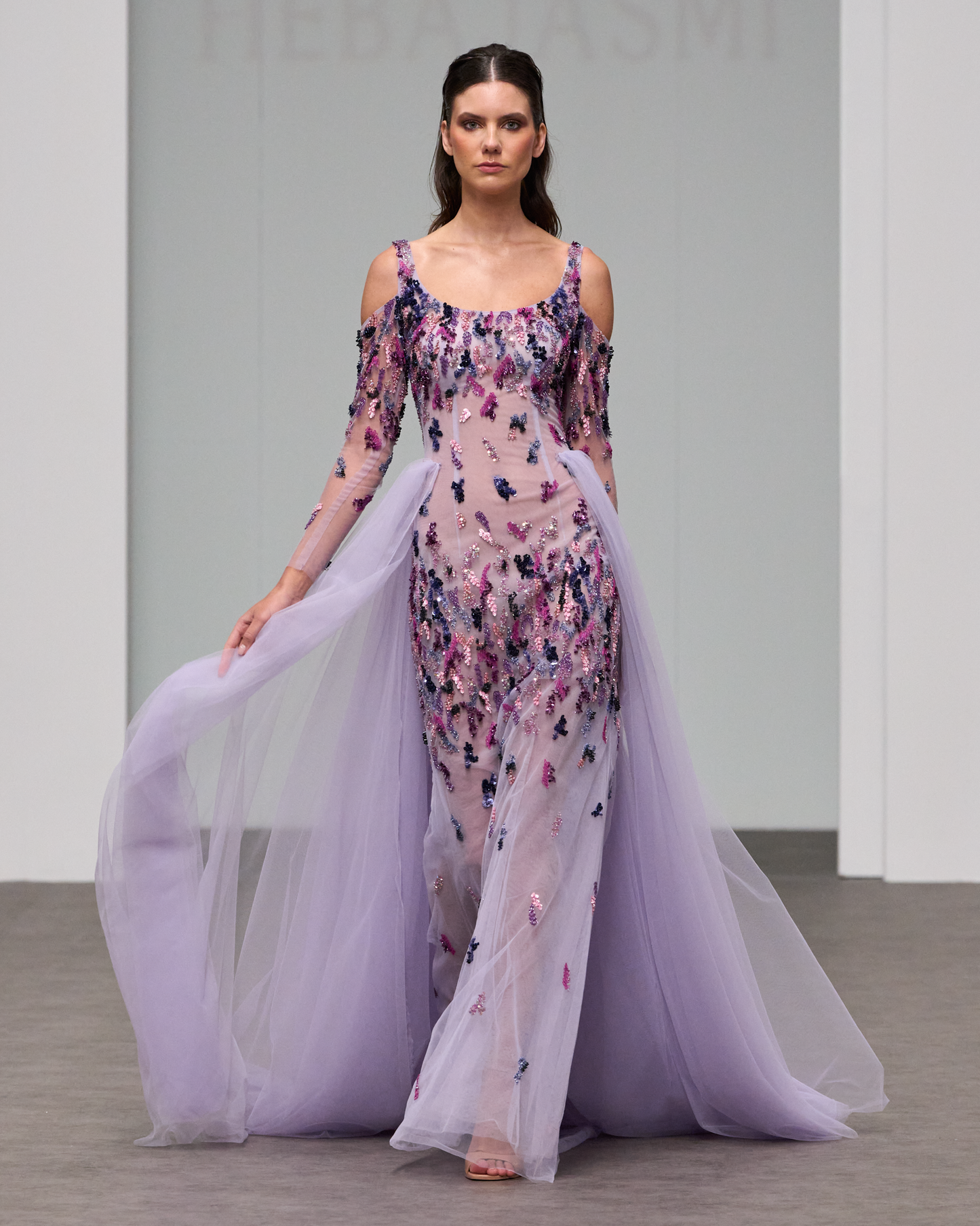 Purple maxi dress with a mix of embroidery and an overskirt - I-HJ 129