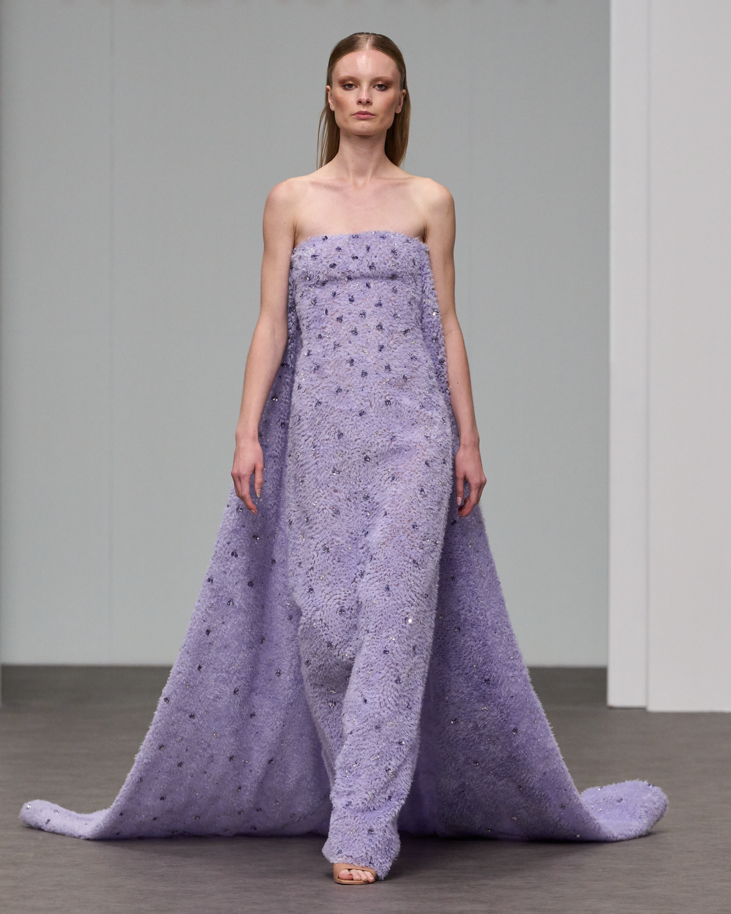 Strapless purple maxi dress in a 3D weaved tulle - G-HJ 118