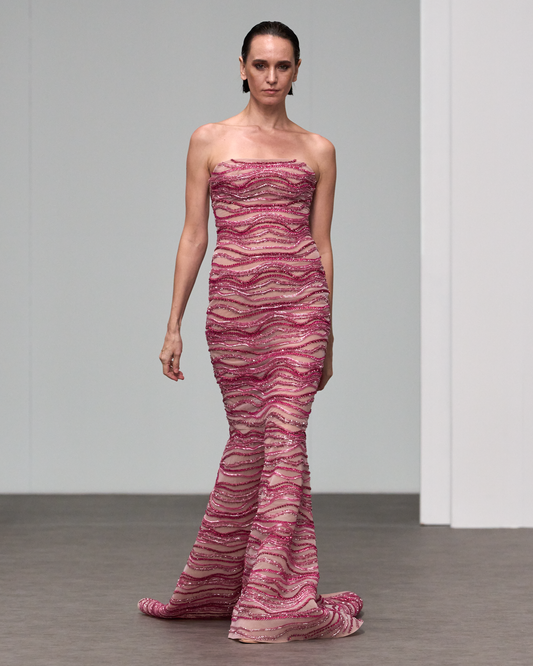 Strapless mermaid dress beaded in shades of pink - I-HJ 127