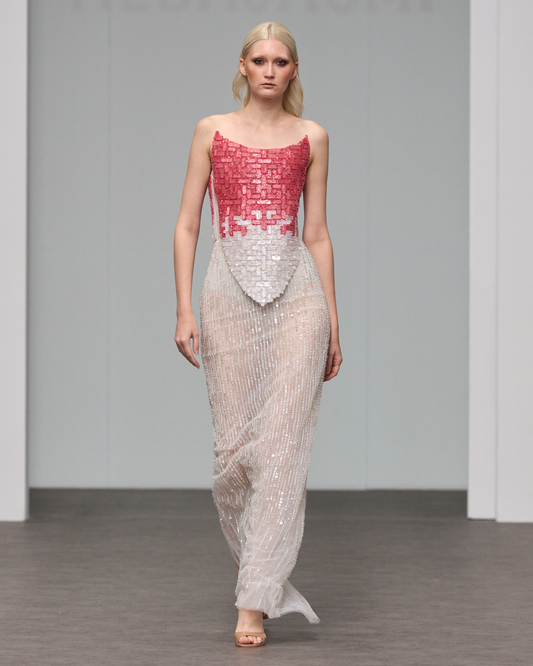 Corset fitted dress beaded with tiles and sequins - I-HJ 126