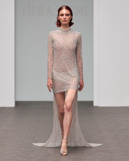 Straight mini silver and white dress - HJ 115