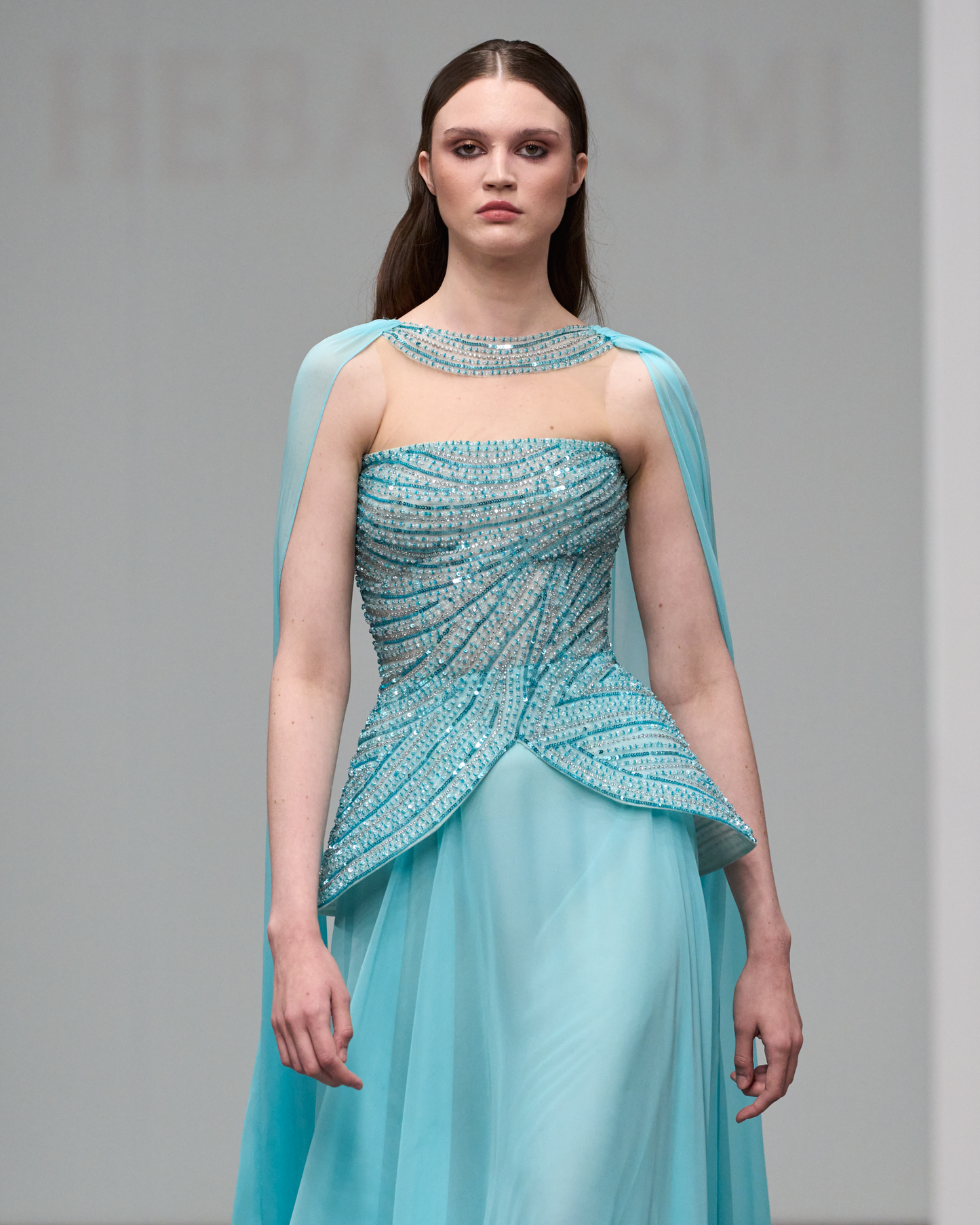 Strapless corset dress with silky chiffon skirt - HJ 123