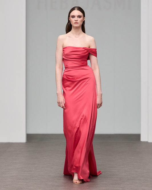 Coral maxi dress made in a satin crepe - G-HJ 122