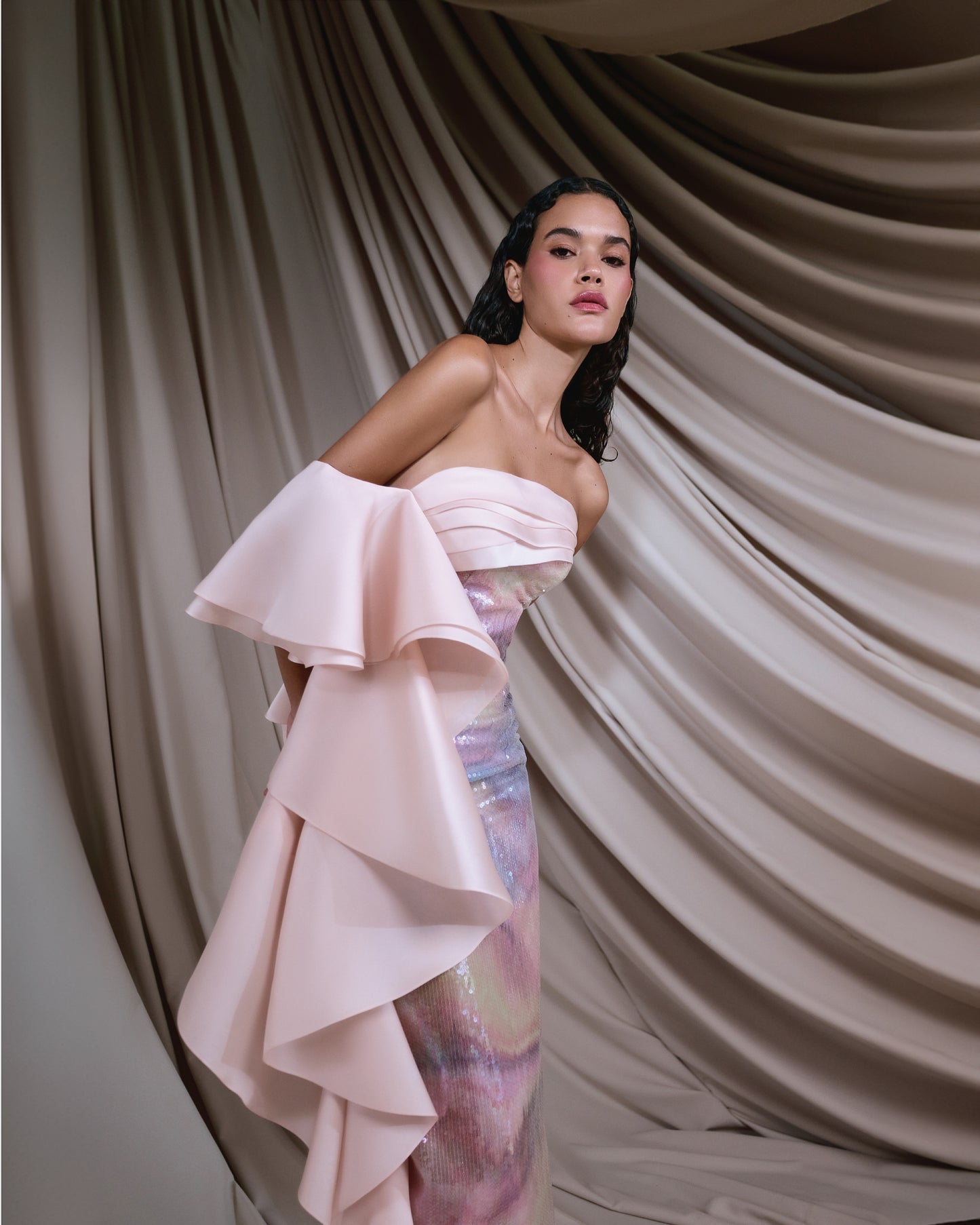 Multicolor sequins dress with silk organza - G-HJ 91