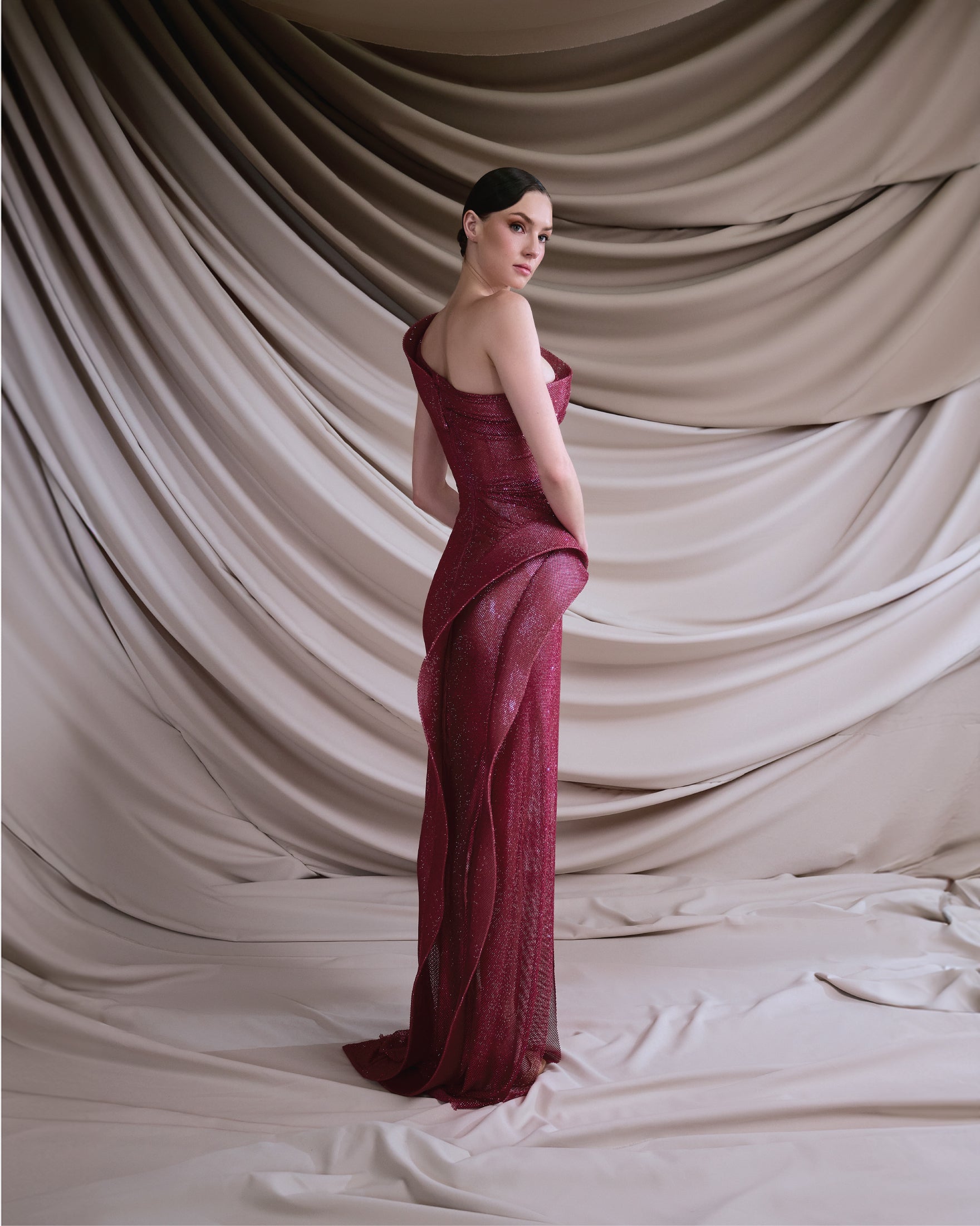 Crystal fuchsia asymmetrical maxi dress - G-HJ 96 HebaJasmi Crystal fuchsia asymmetrical maxi dress - G-HJ 96 HebaJasmi