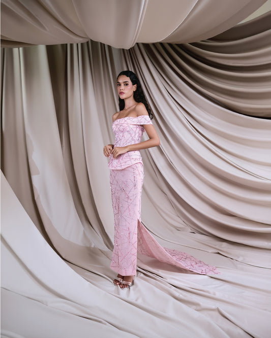 Sequined pink tulle structured dress - G-HJ 102