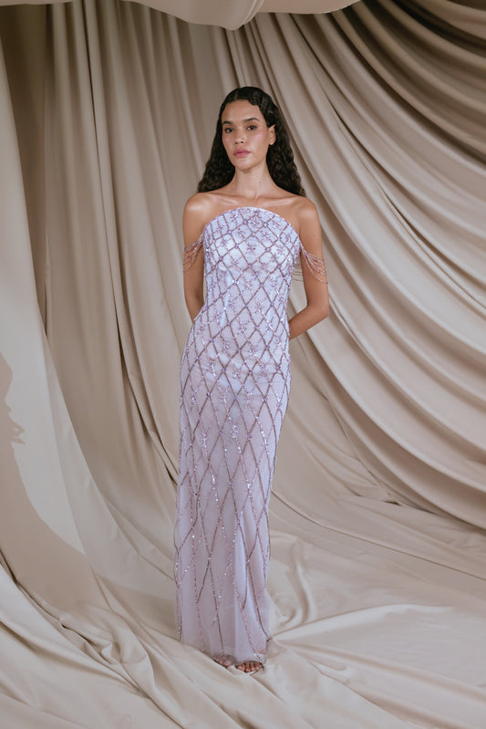 Lavender strapless arched fitted dress - HJ 95