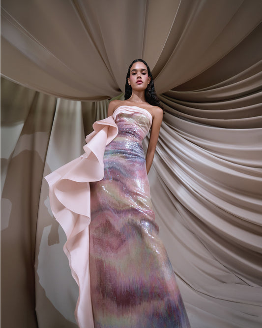 Multicolor sequins dress with silk organza - G-HJ 91