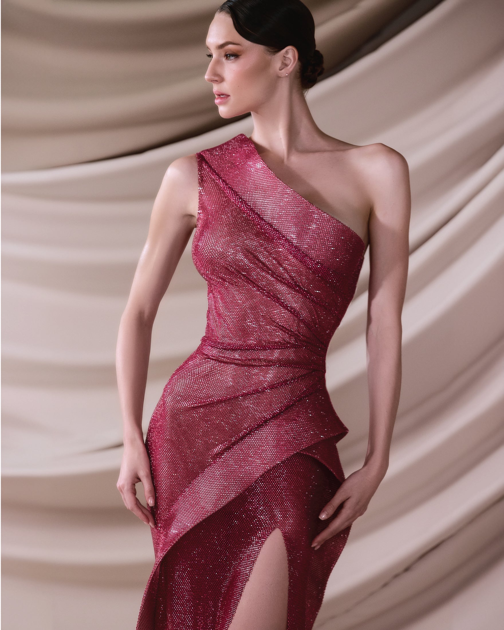 Crystal fuchsia asymmetrical maxi dress - G-HJ 96 HebaJasmi Crystal fuchsia asymmetrical maxi dress - G-HJ 96 HebaJasmi